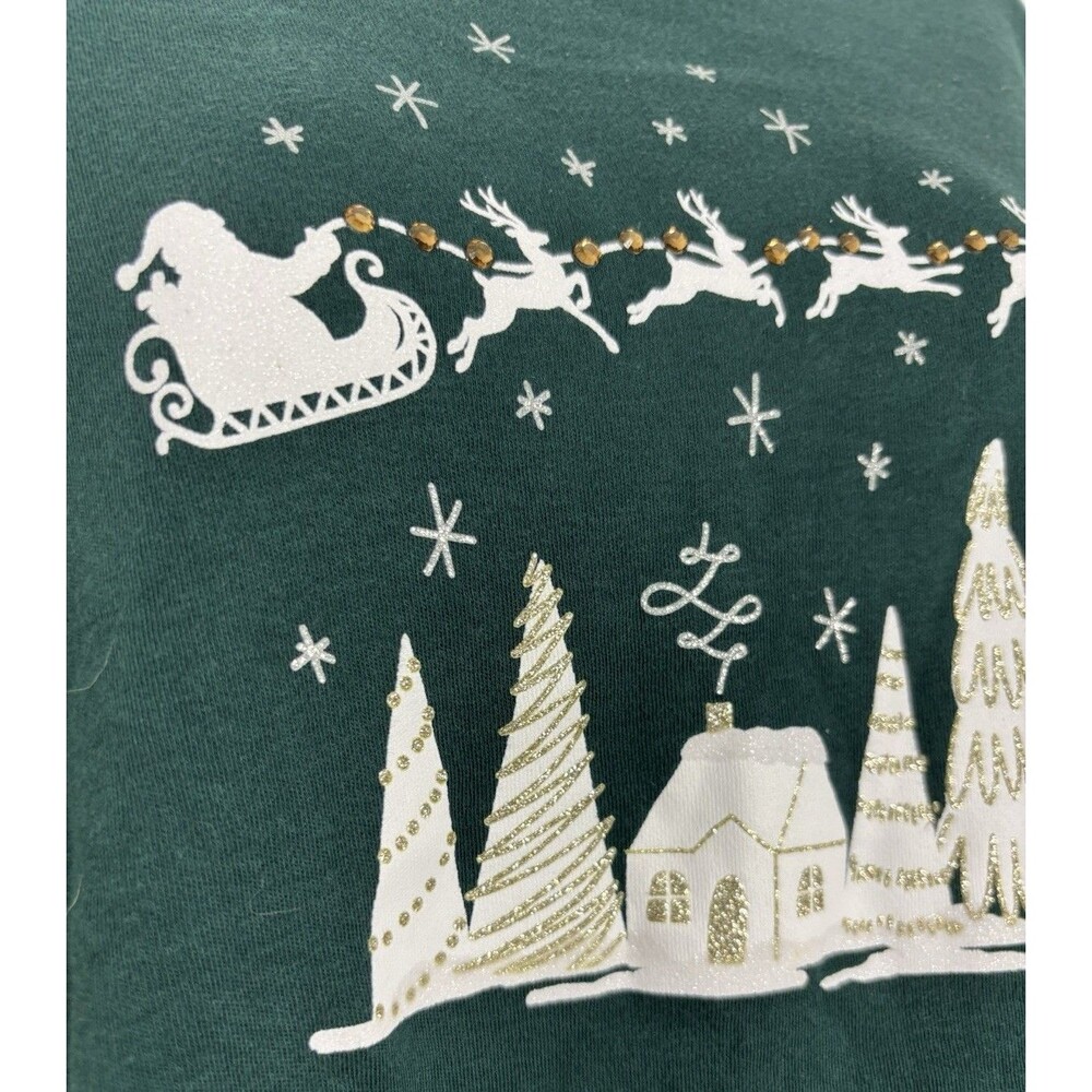 Croft & Barrow Holiday Long Sleeved Tee Green & White Large - Picture 3 of 4